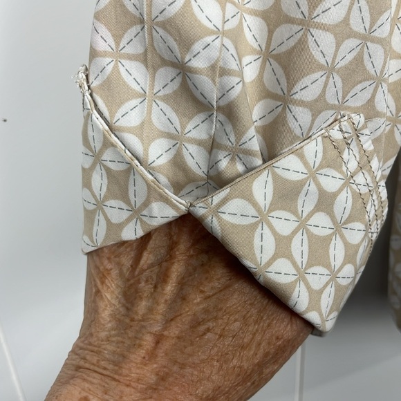 Studio Works Boxy Jacket M Tan White Floral Large Buttons 3/4 Sleeves Retro EUC - Picture 5 of 11